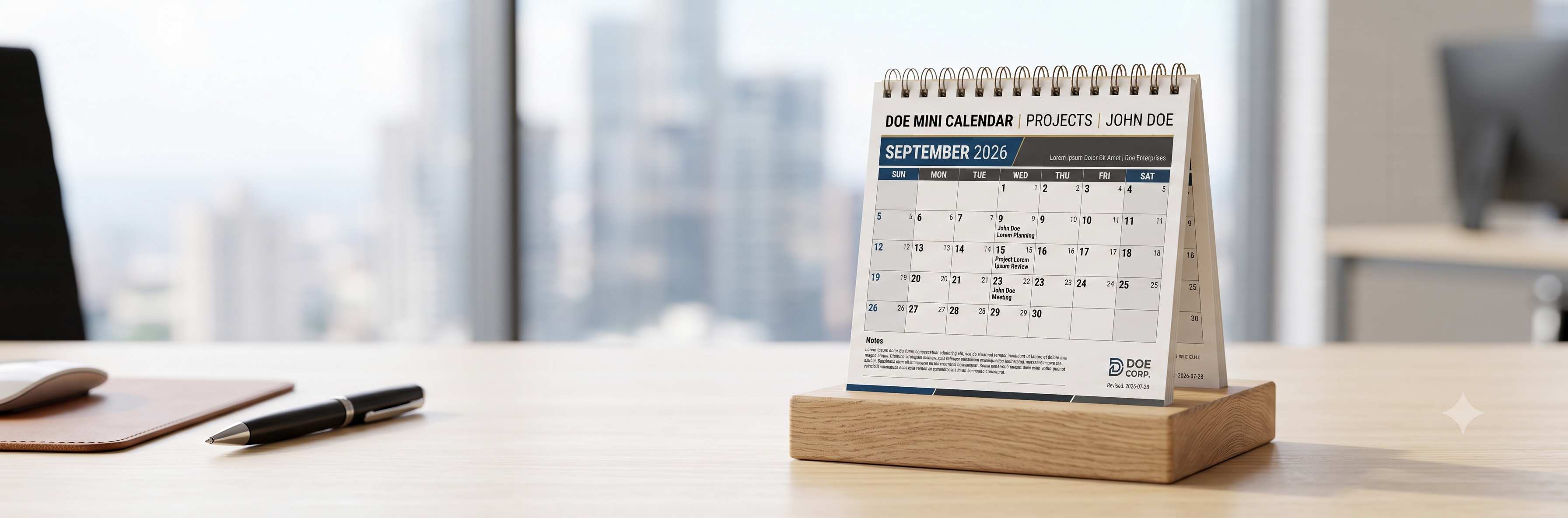 Small Square Wooden Base Calendar